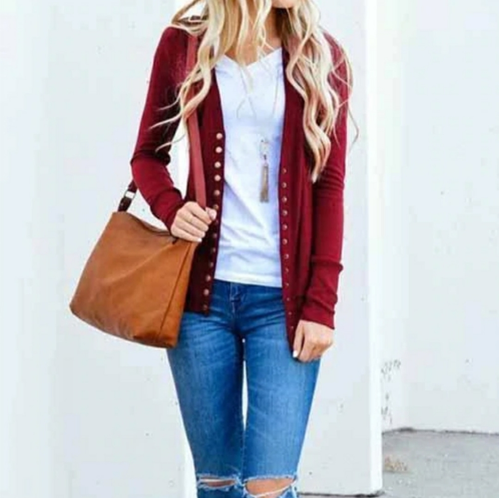 Long Sleeve Button Design Cardigan